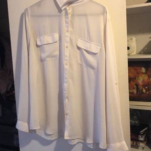 Long-sleeve sheer white button-down